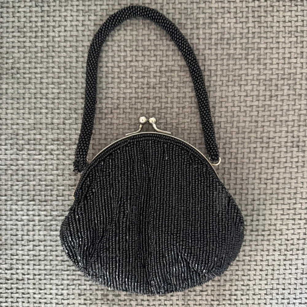 Beaded Evening Bag Black Formal Cocktail Vintage Mini Purse Kiss Lock La Regale